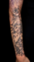Realistic religious forearm tattoo, by Dagga