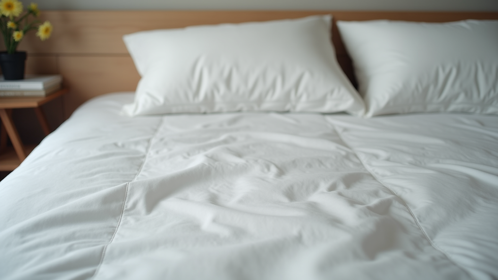 Eye-level view of a neatly made bed featuring premium goosedown pillows