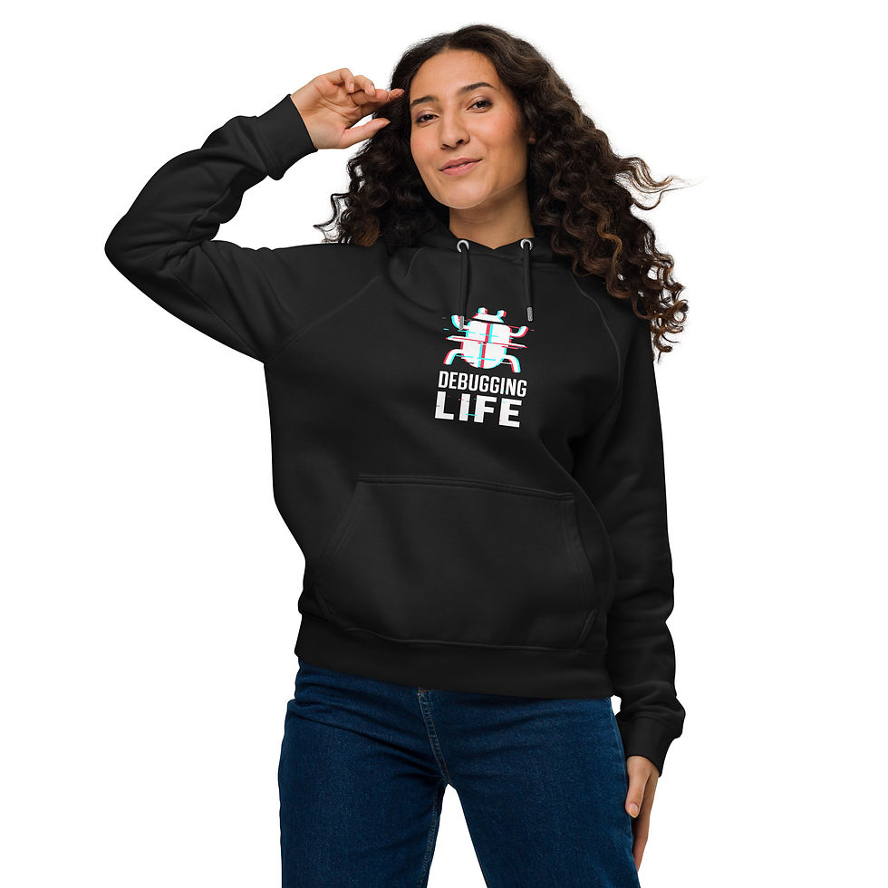 Thumbnail: Unisex Eco Raglan Hoodie – Debugging Life Glitch Graphic