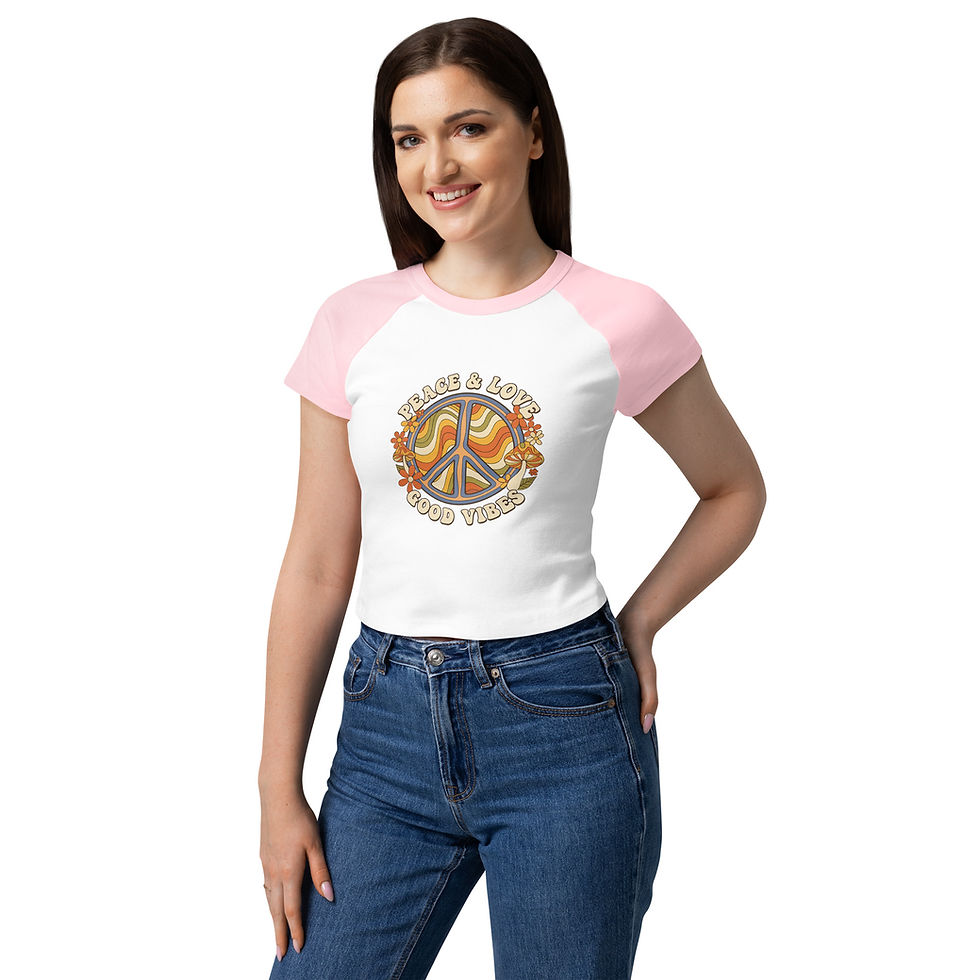 Thumbnail: Peace & Love Retro 70s Vintage Round Neck  Soft Graphic T-Shirt for Women