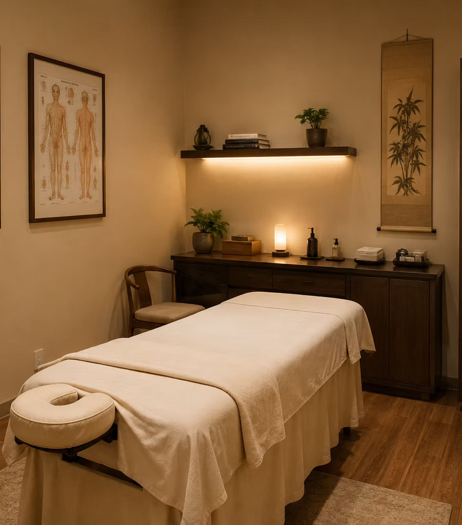 Patient receiving acupuncture for grief support and nervous system regulation