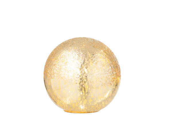 Boule décorative en verre doré craquelé avec éclairage LED fonctionnant à piles.