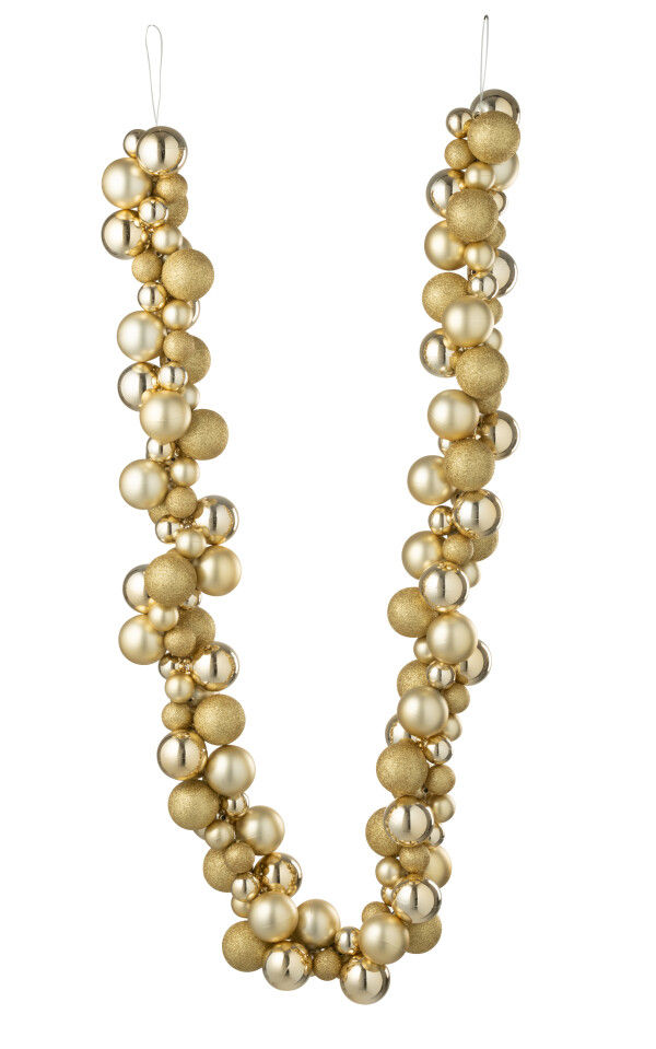 Guirlande de boules de Noël dorées mates, brillantes et pailletées 160 cm
