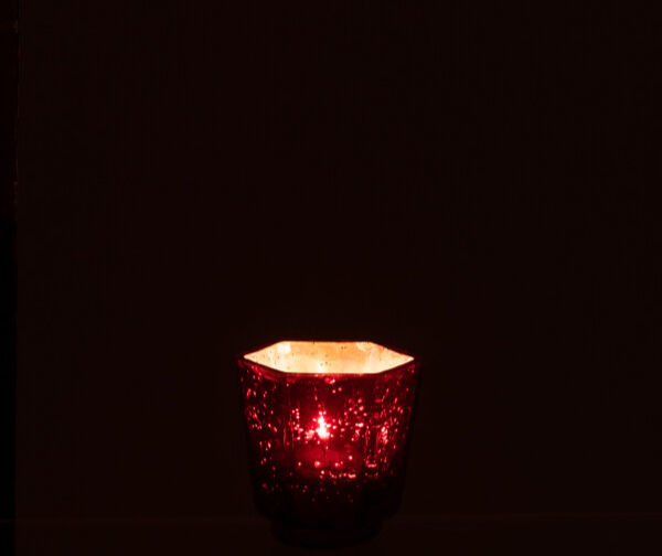 Photophore rouge mercurisé en verre hexagonal, décoration lumineuse de Noël