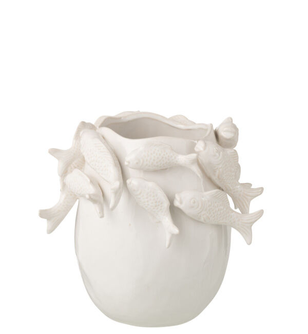 Vase Poisson Argile Écru Jolipa décoration relief poissons 27 cm.