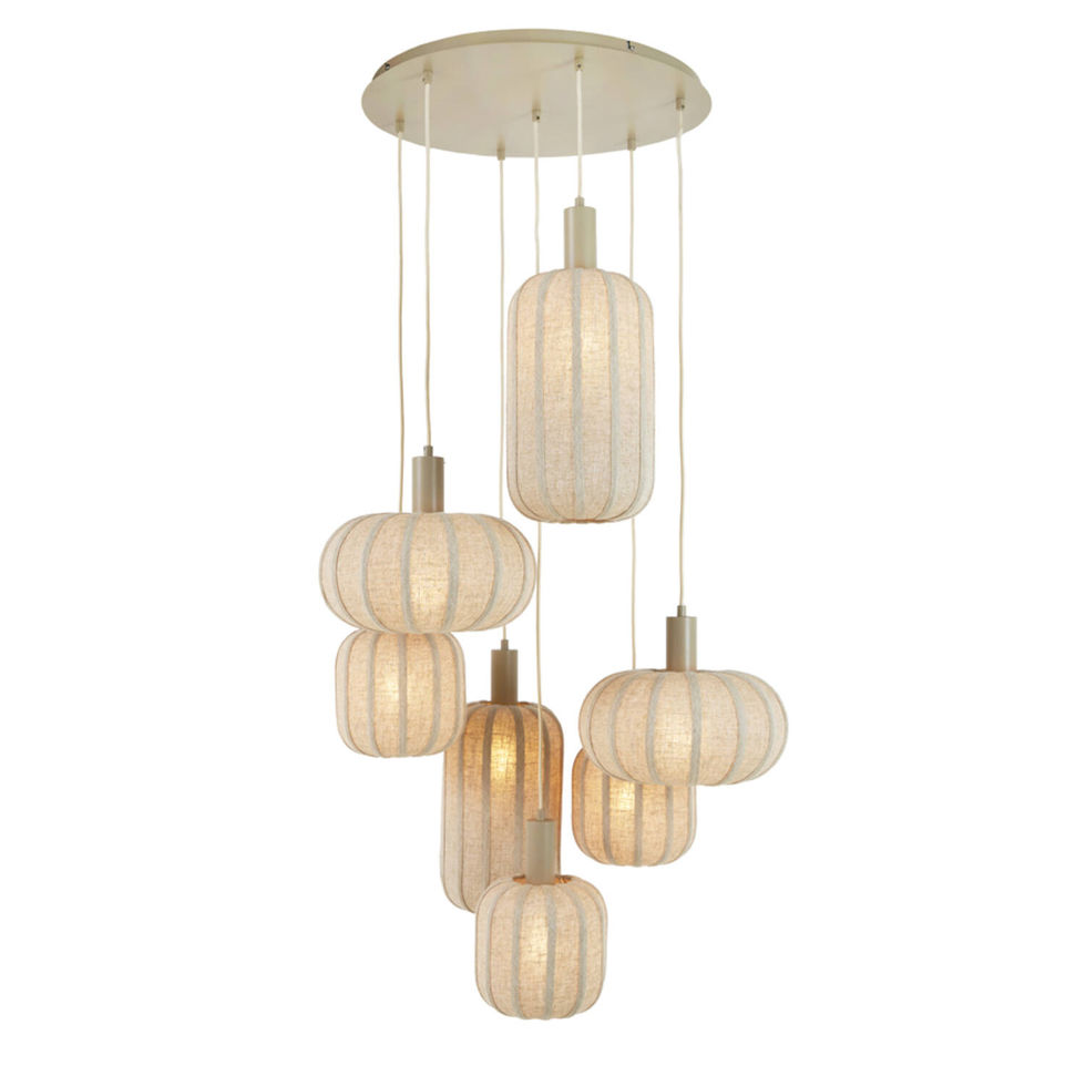 Suspension 7L TUFIA en lin naturel avec abat-jours en cascade.