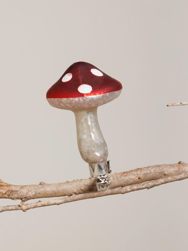Champignon décoratif rouge et argent en verre mercurisé à pince pour sapin de Noël