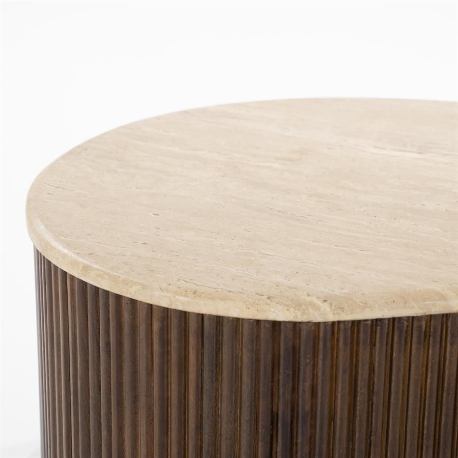 Vue de dessus de la table basse en travertin Mary