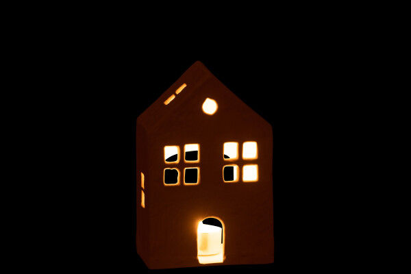 Bougeoir maison blanc en aluminium H19 cm décoratif