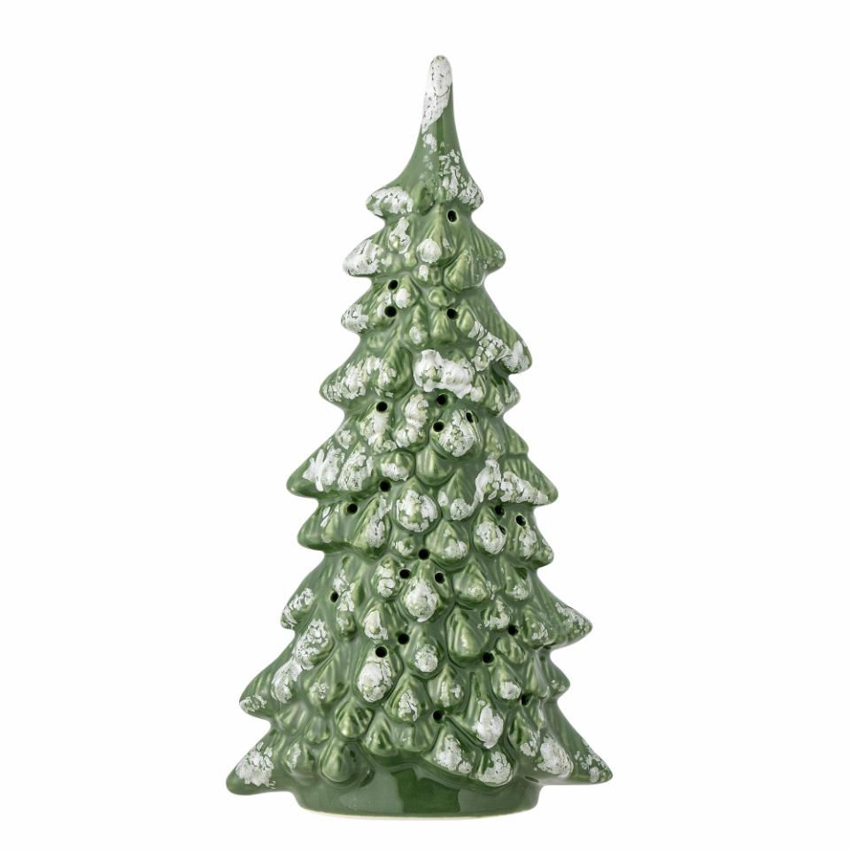 Arbre de Noël vert en grès avec neige et lumière LED intégrée