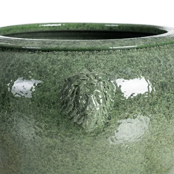 Grand cache-pot rond en céramique émaillée verte, dimensions 40x40x30cm, décoration de luxe La Maison de Malaure Toulouse.