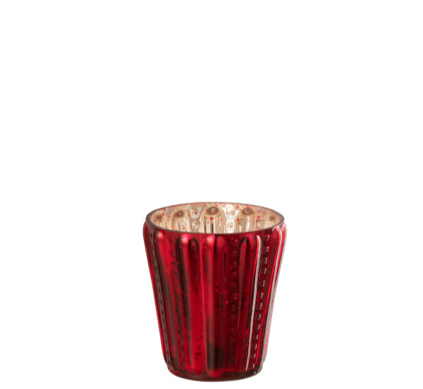 Photophore rouge mercurisé en verre allumé, décoration de Noël élégante