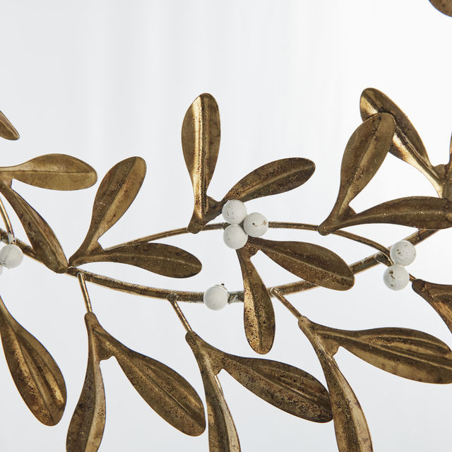 Couronne décorative Missia dorée avec baies blanches en métal pour porte ou mur