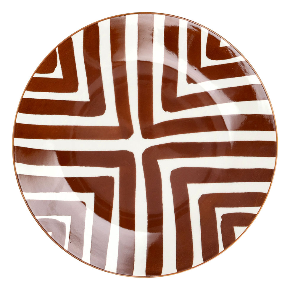 Assiette plate en porcelaine motif géométrique rouille et blanc AMUSE Ø27 cm