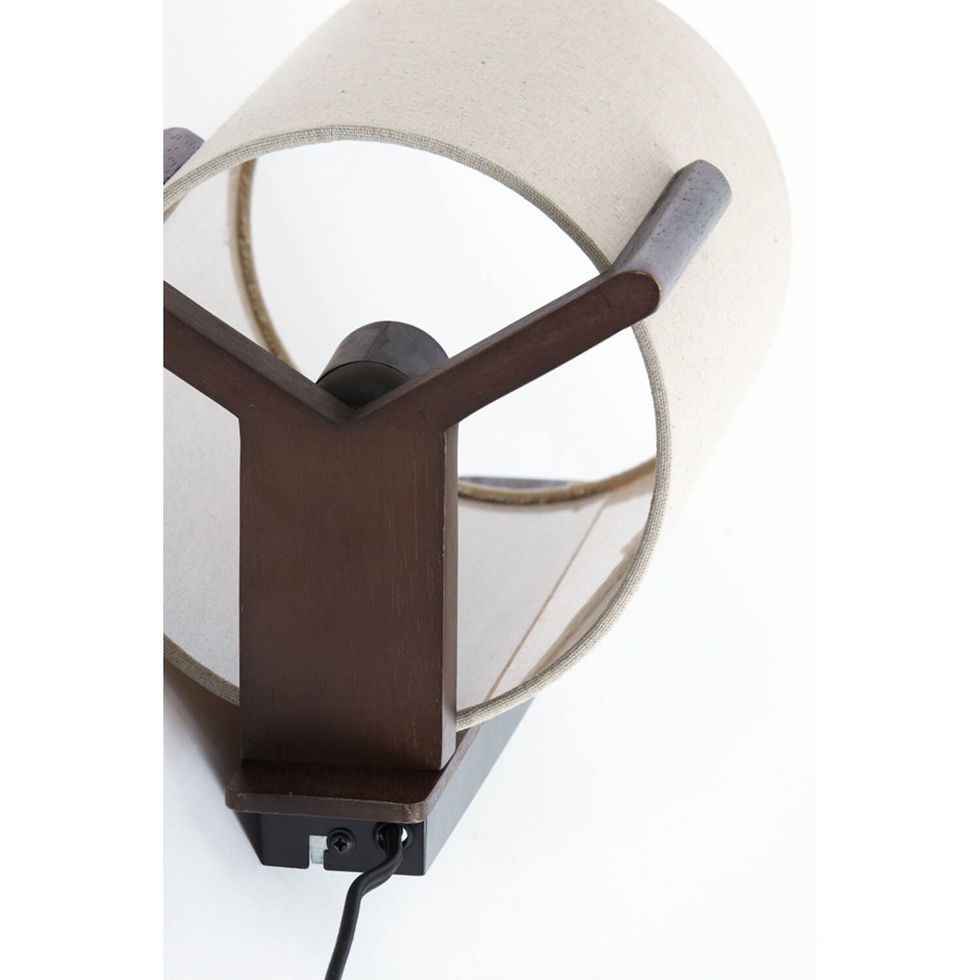 Applique LITTO luminaire design bois foncé teinté et abat-jour tissu lin.