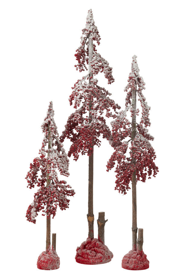 Arbre décoratif de Noël à baies rouges enneigées, ambiance festive et naturelle