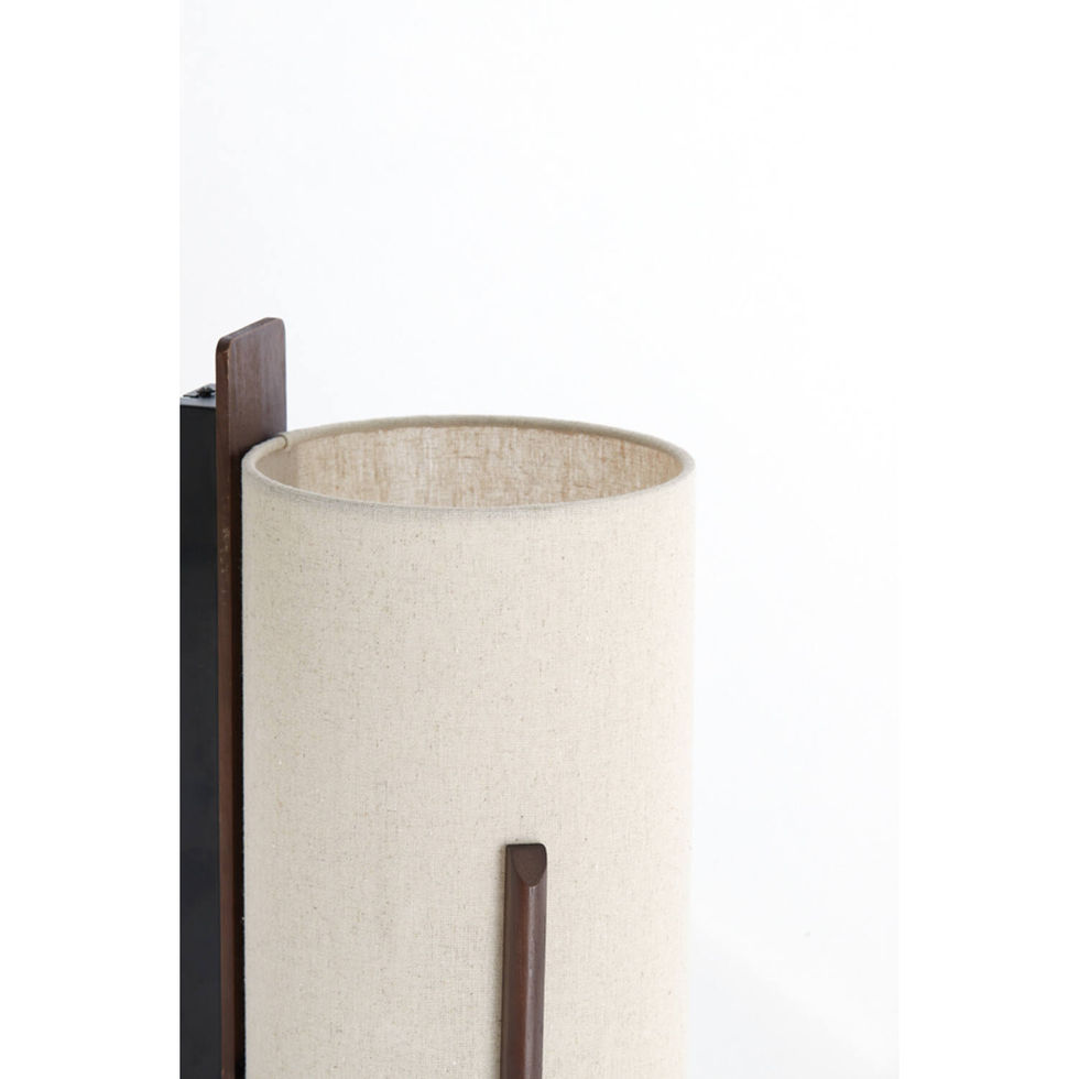 Applique LITTO luminaire design bois foncé teinté et abat-jour tissu lin.