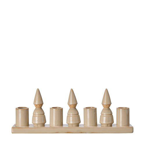 Bougeoir Père Noël en grès beige 31x5x11 cm, 4 bougies.