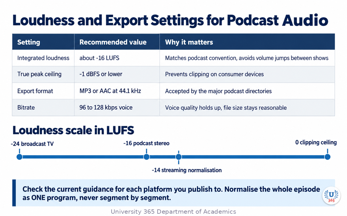 The four editing passes with the loudness and export targets