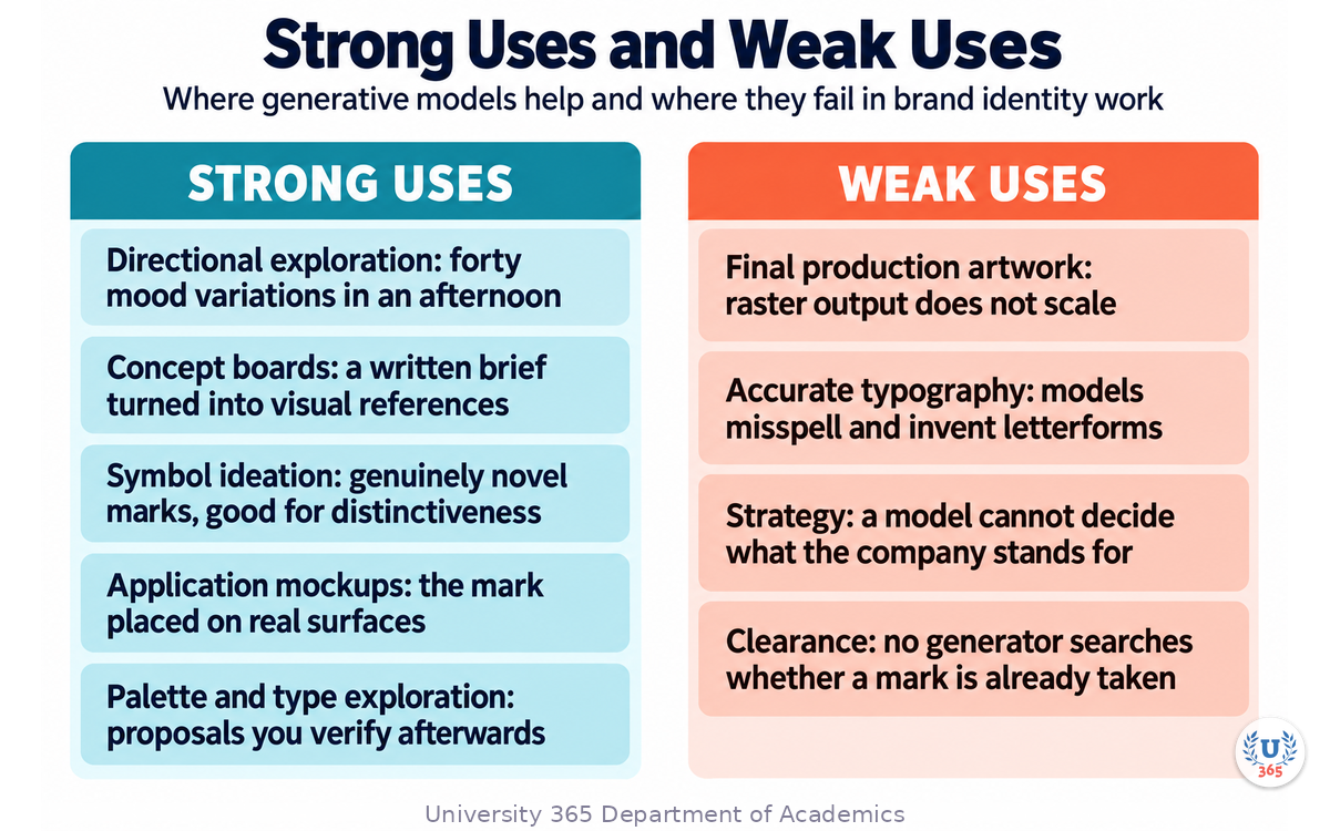 Where generative models help and where they fail in brand identity work