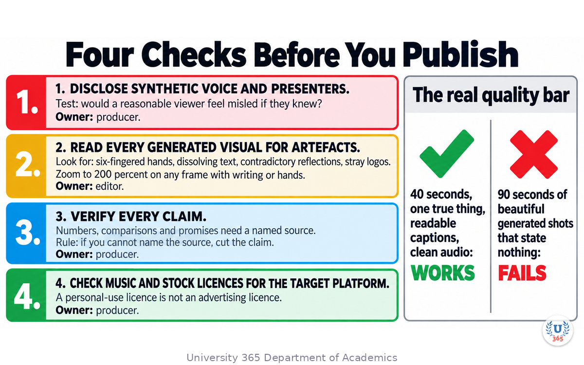The four checks before publishing a video, and the real quality bar