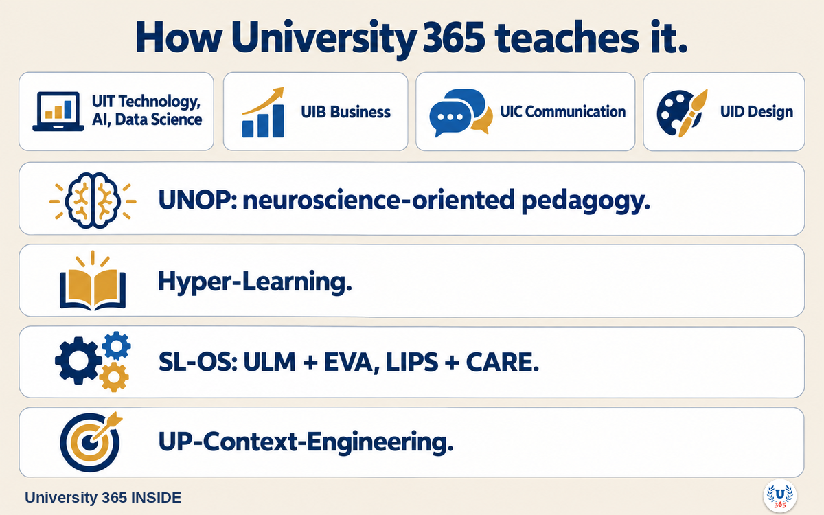 University 365 INSIDE | The teaching stack: four institutes, four engines, one methodology.