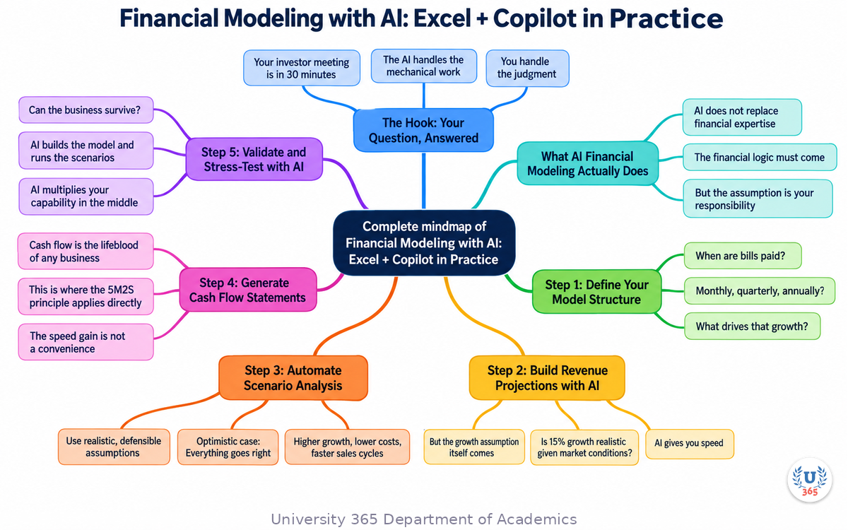 Complete mindmap of Financial Modeling with AI: Excel + Copilot in Practice