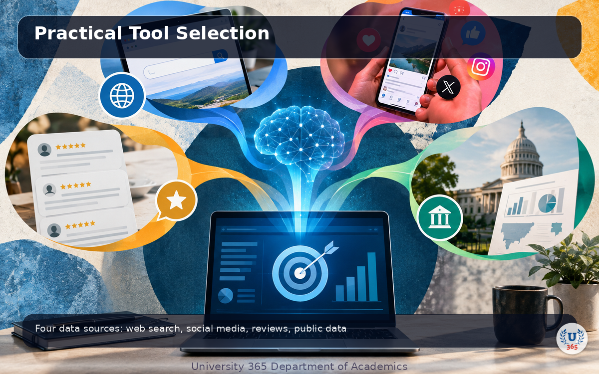Four data sources: web search, social media, reviews, public data