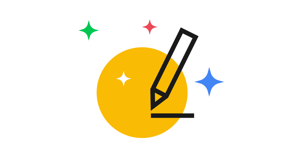 AutoDraw: the tool's own share image, showing a pencil drawing on a canvas with coloured stars around it