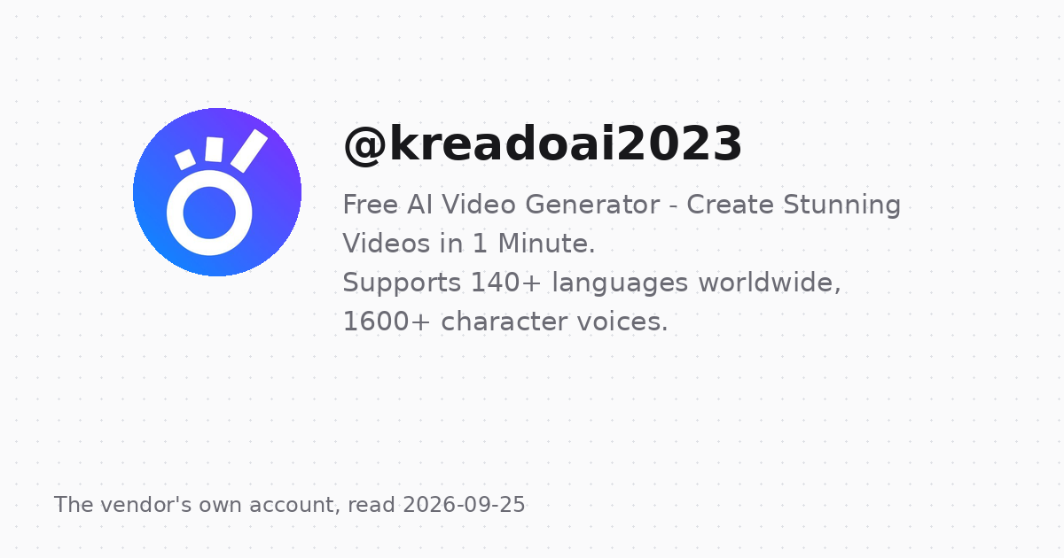 The vendor's own account on X, @kreadoai2023, whose description carries the product's own copy and its published inventory claims