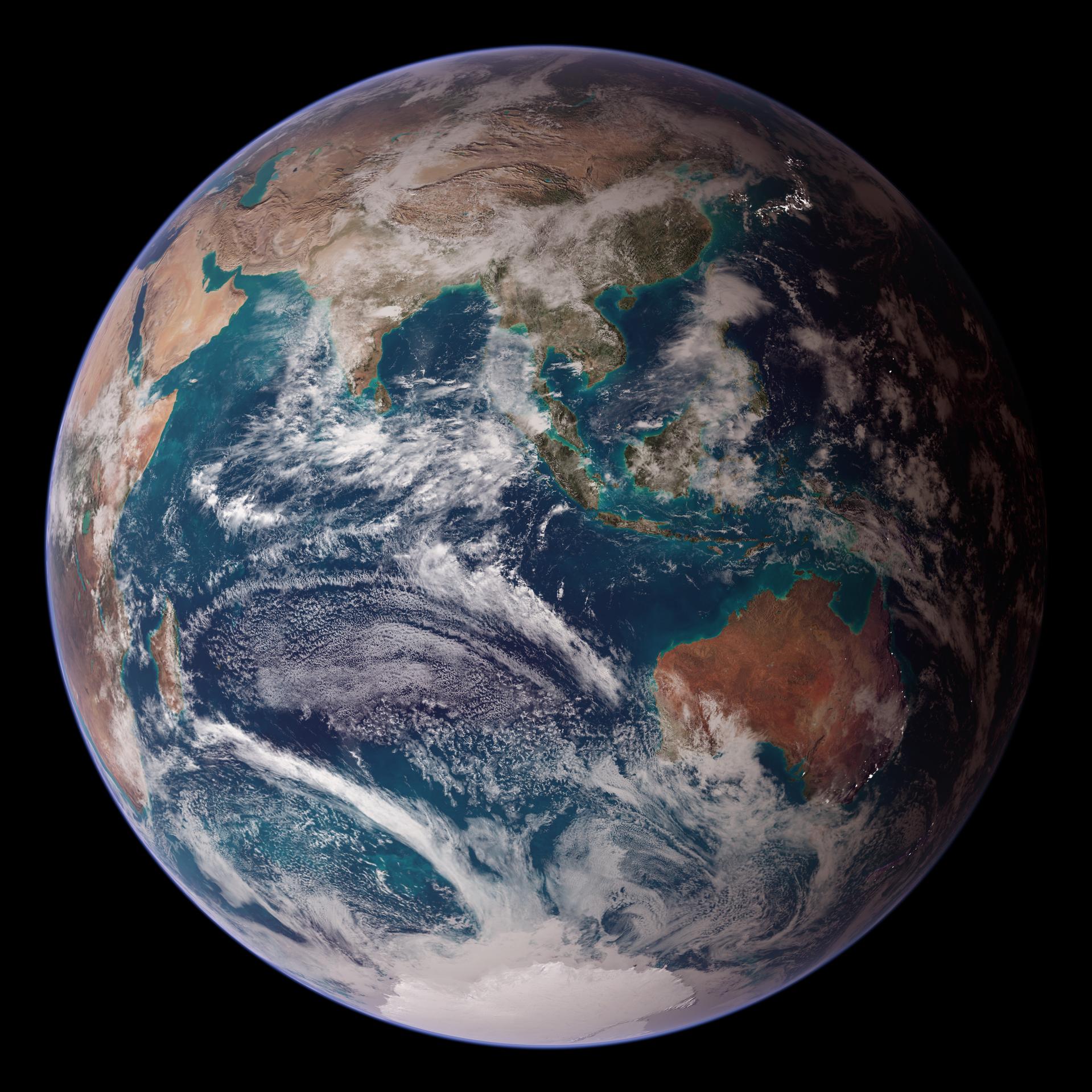 NASA Blue Marble composite of the Eastern Hemisphere.