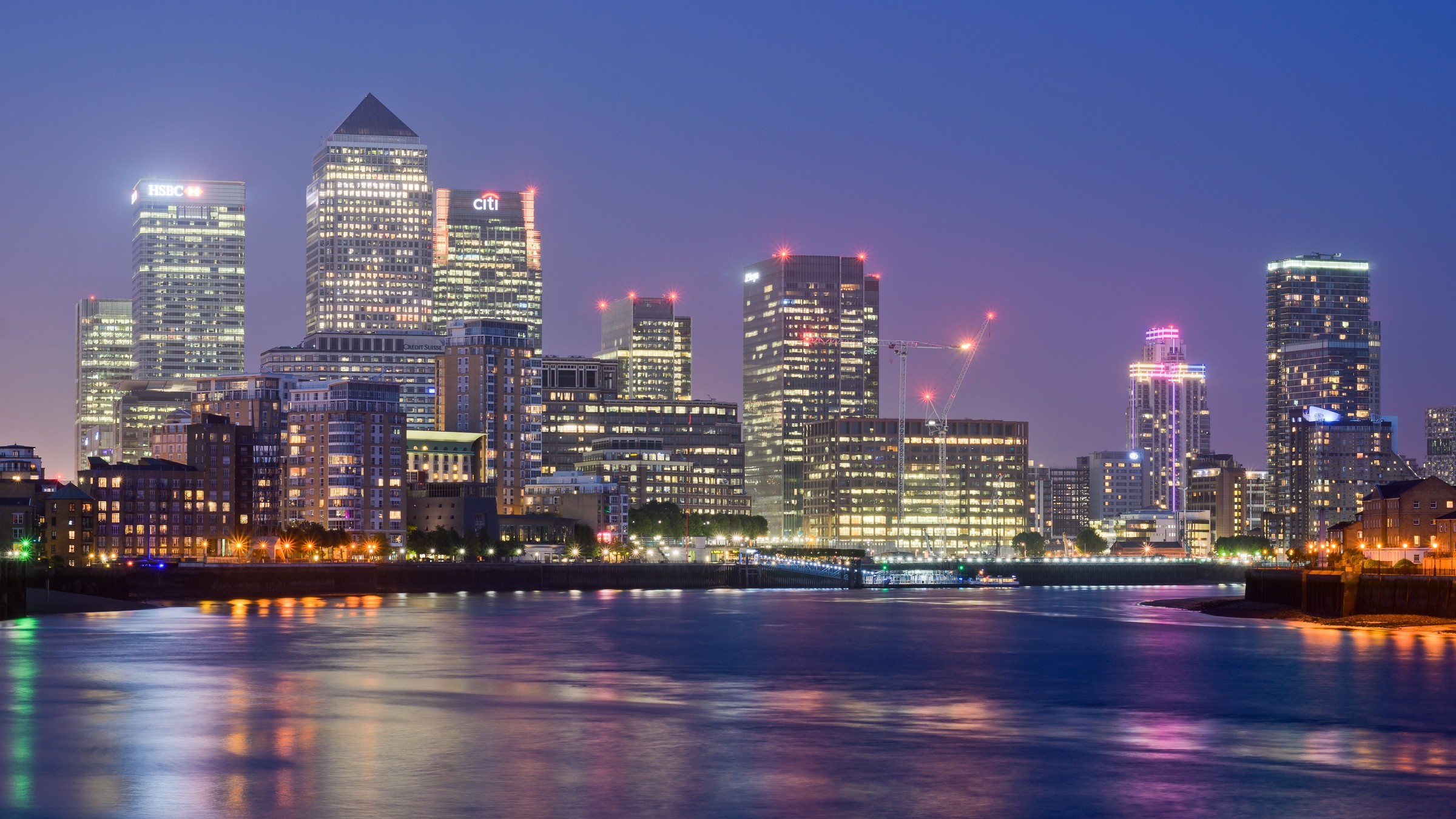 Canary Wharf in London seen from Limehouse.