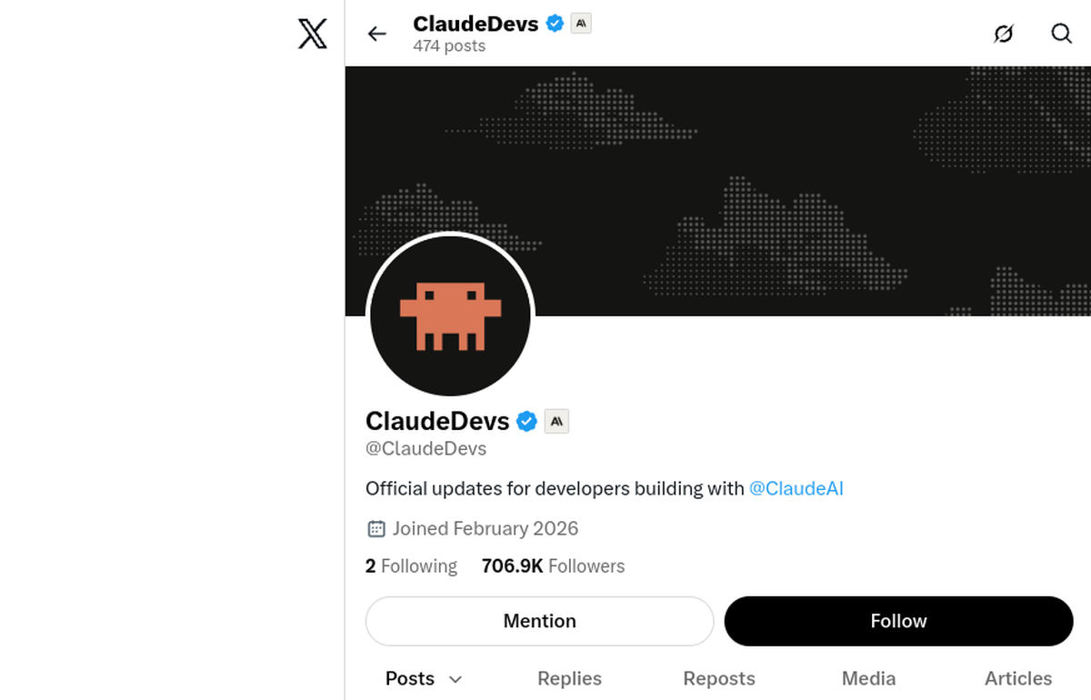 The ClaudeDevs account on X, the developer-facing surface carrying Claude Code release, limit and pricing notices