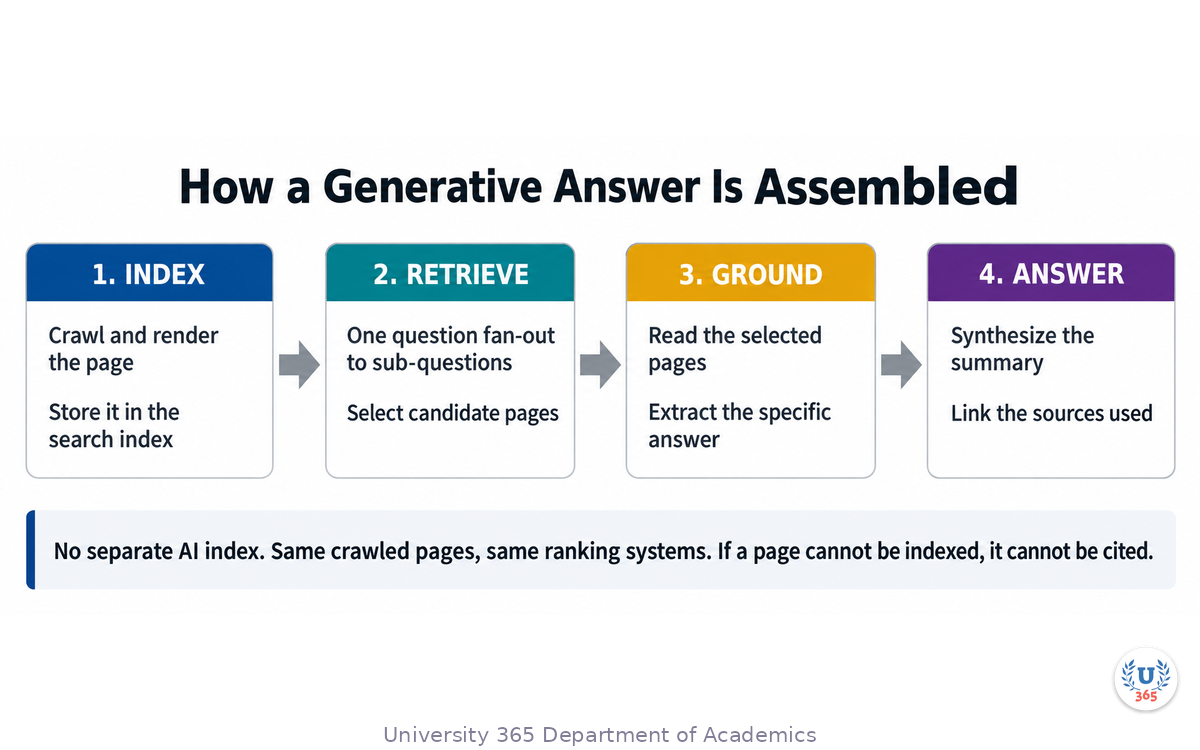 How a generative answer is assembled from indexed pages
