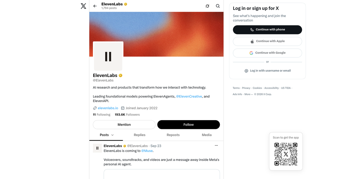 The ElevenLabs profile on X, the vendor's own account, where a change to the cloning consent path, the licence over your voice, the credit rules or the model line would be announced before it reached a documentation page