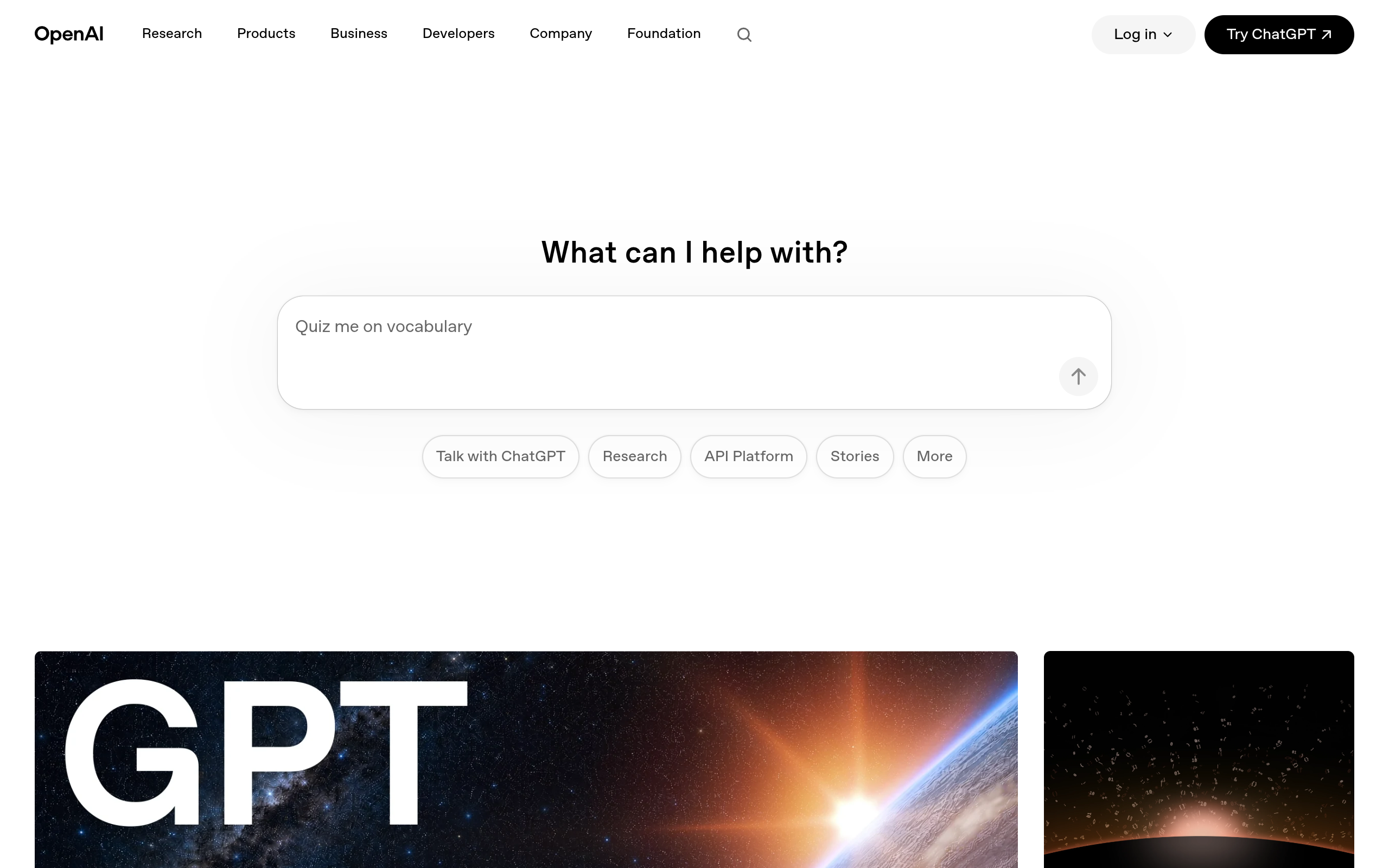 Screenshot of the OpenAI homepage showing the GPT-5.6 era product positioning, illustrating Section 4 (How It Works).