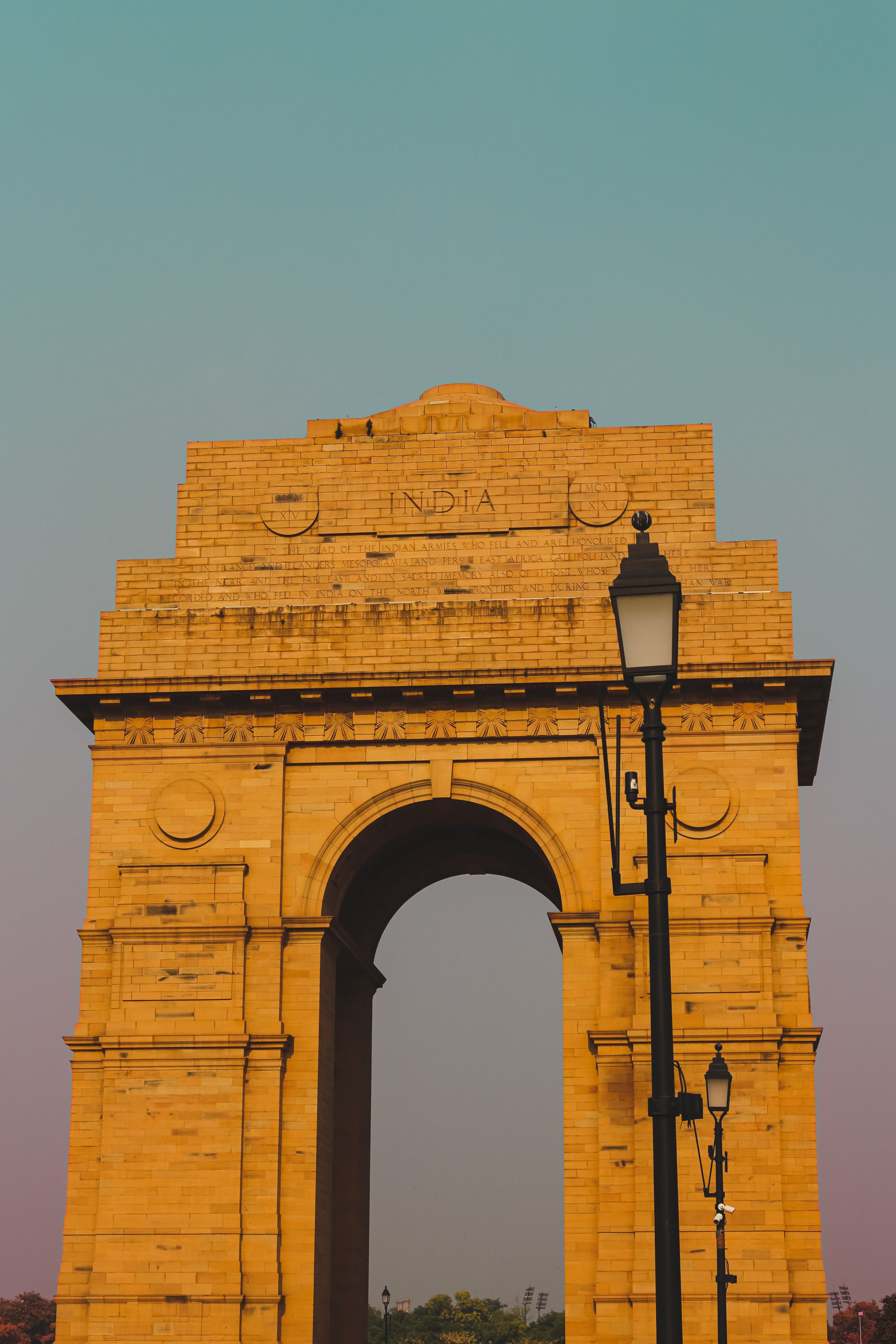 The India Gate at sunset, New Delhi.