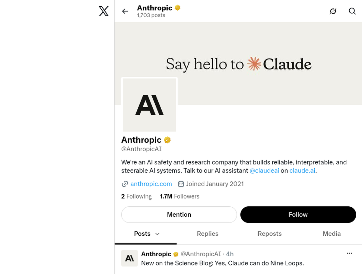 The Anthropic account on X, the official surface for announcements and releases