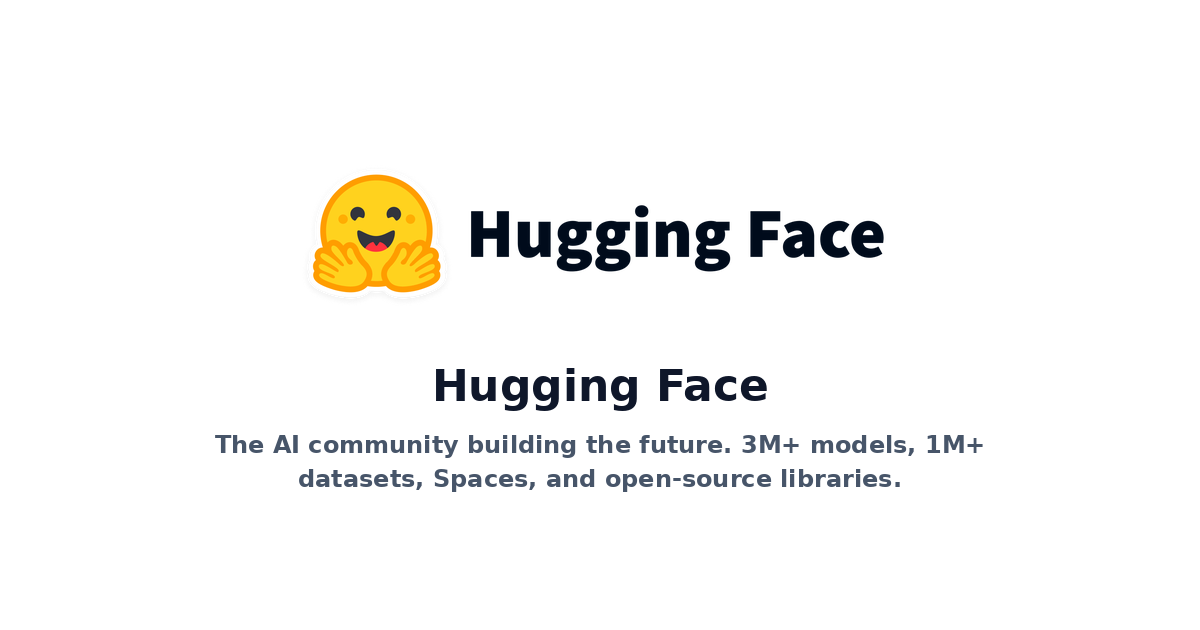 Hugging Face official logo. The platform hosts more than 3 million public models and 1 million datasets.