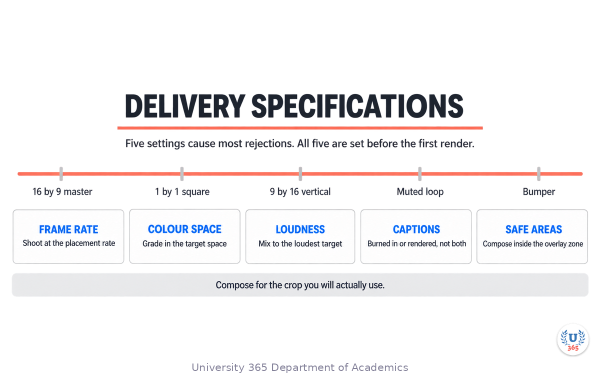 The placement list, the five technical settings and the delivery pack for a generative video sequence