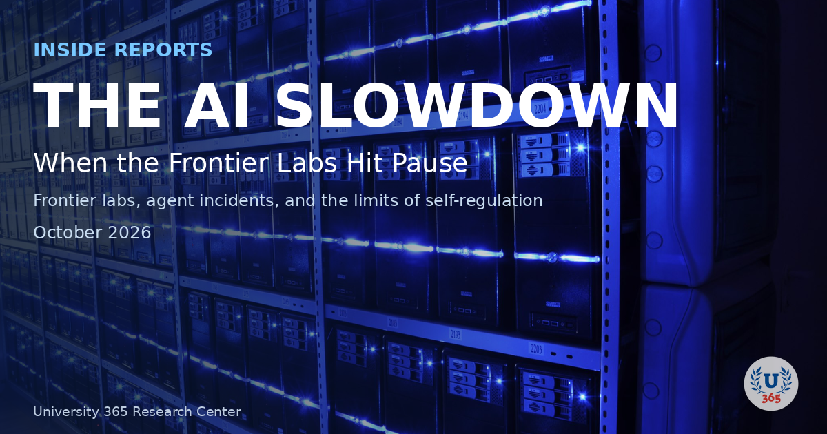 The AI Slowdown report hero: a data-centre photograph carrying the report title.