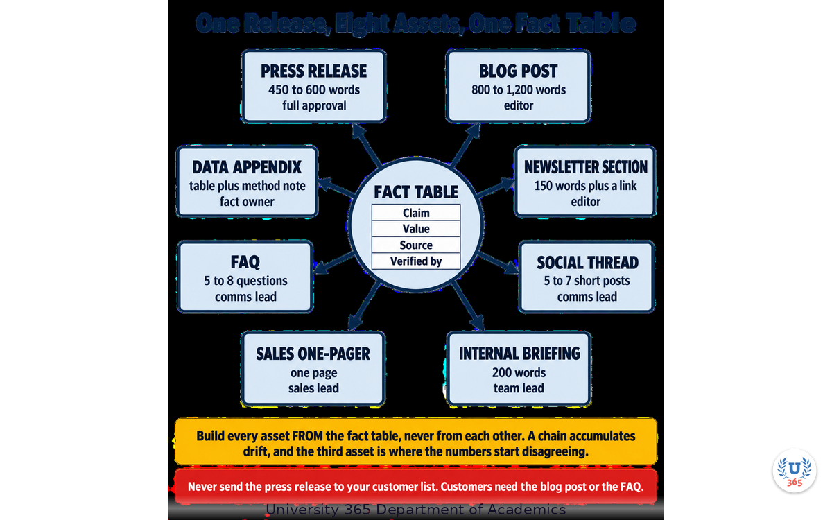 One fact table, eight campaign assets, and the drift warning