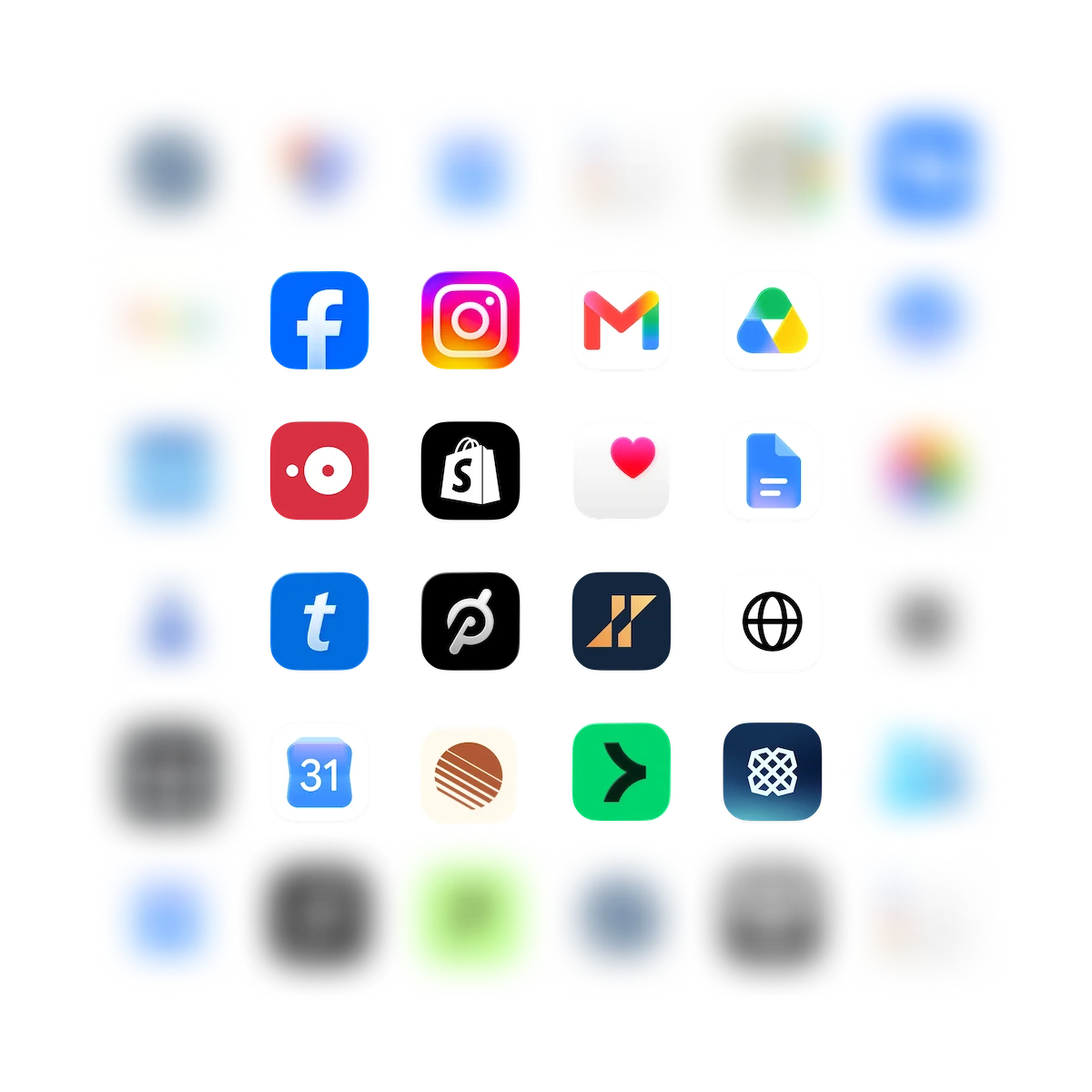 Muse connected apps grid: email, calendar, Instagram and more