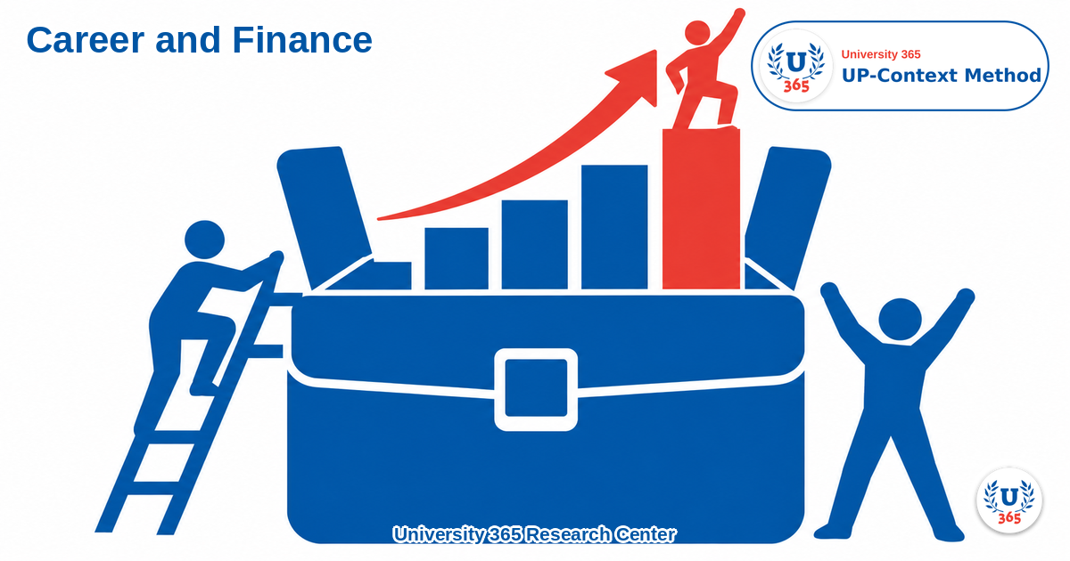 Hero illustration: a briefcase with a rising bar chart, standing for work, income and career growth.