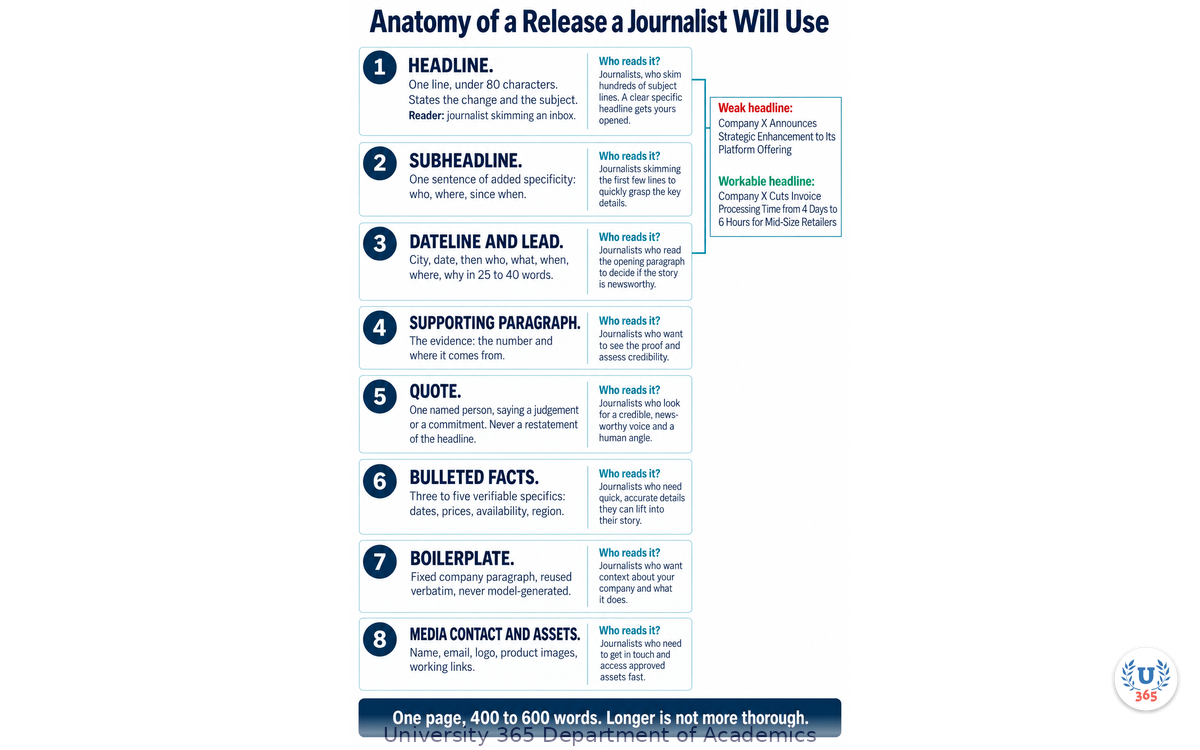 The eight blocks of a release a journalist will actually use