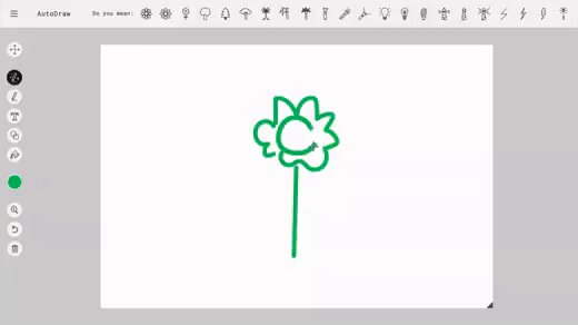 A screenshot of the AutoDraw interface from Google for Developers on X, showing the canvas, the tool strip and the suggestion bar carrying the words AutoDraw and Do you mean: