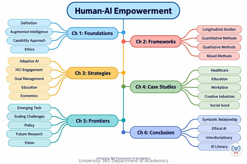 Mind map of Human-AI Empowerment: An Interdisciplinary Perspective (Carlos Toxtli-Hernandez) showing chapter branches and key concepts