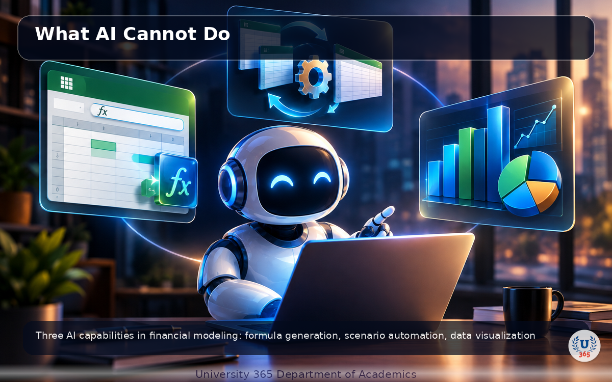 Three AI capabilities in financial modeling: formula generation, scenario automation, data visualization