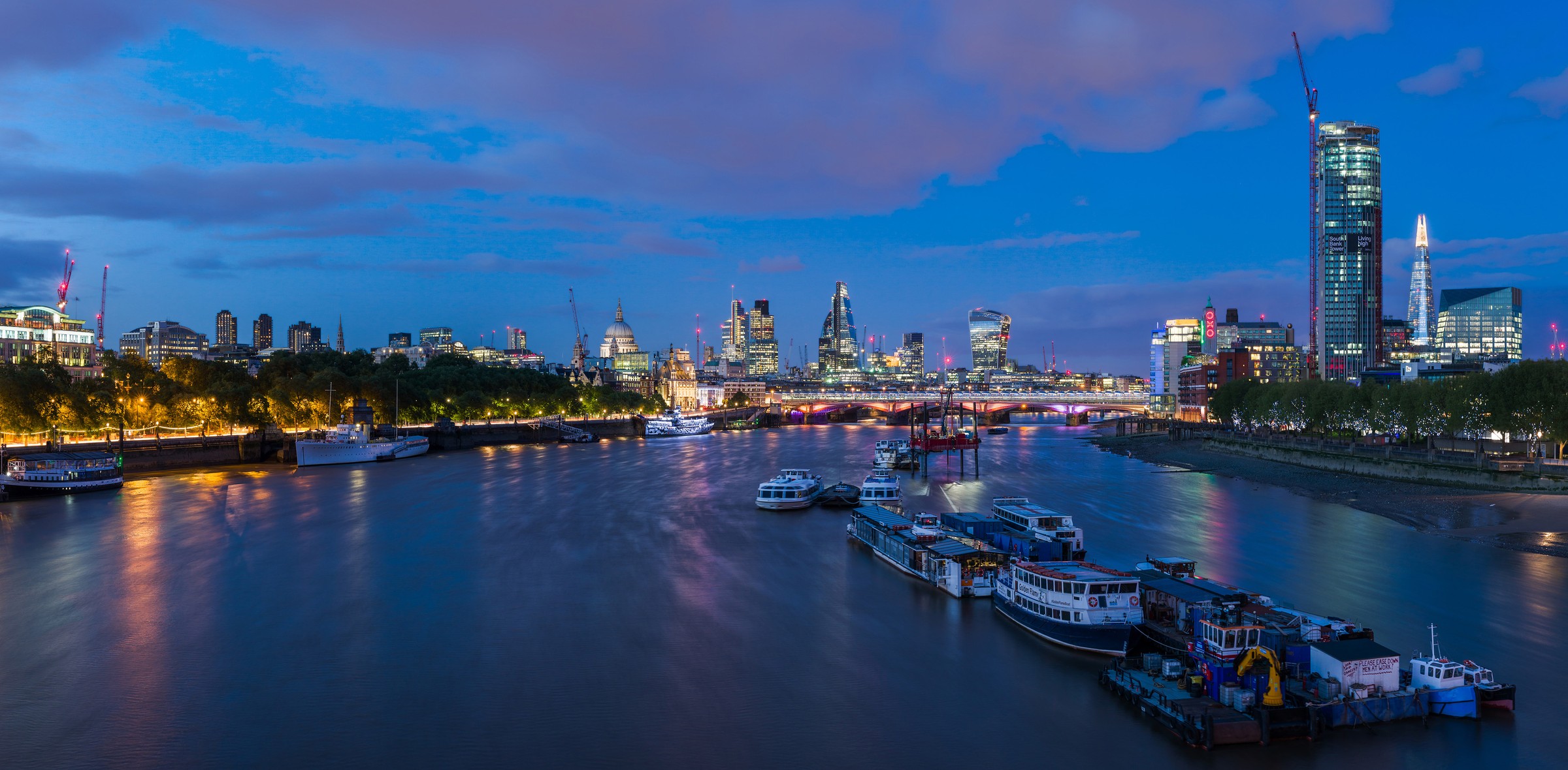 The London skyline from Waterloo Bridge, with the Thames in the foreground.