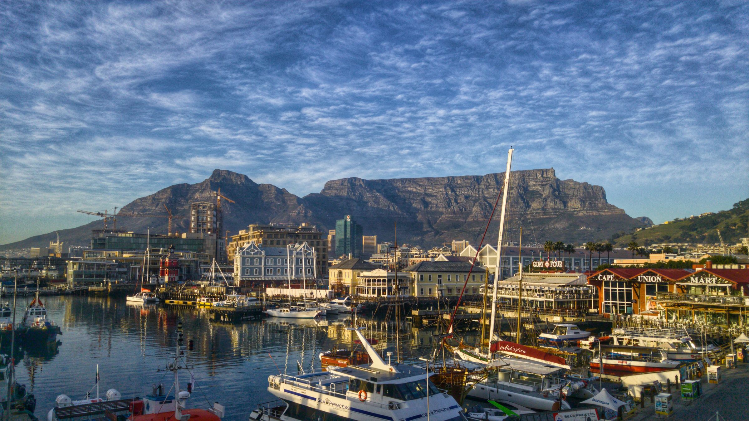 Table Mountain seen across the Cape Town waterfront.